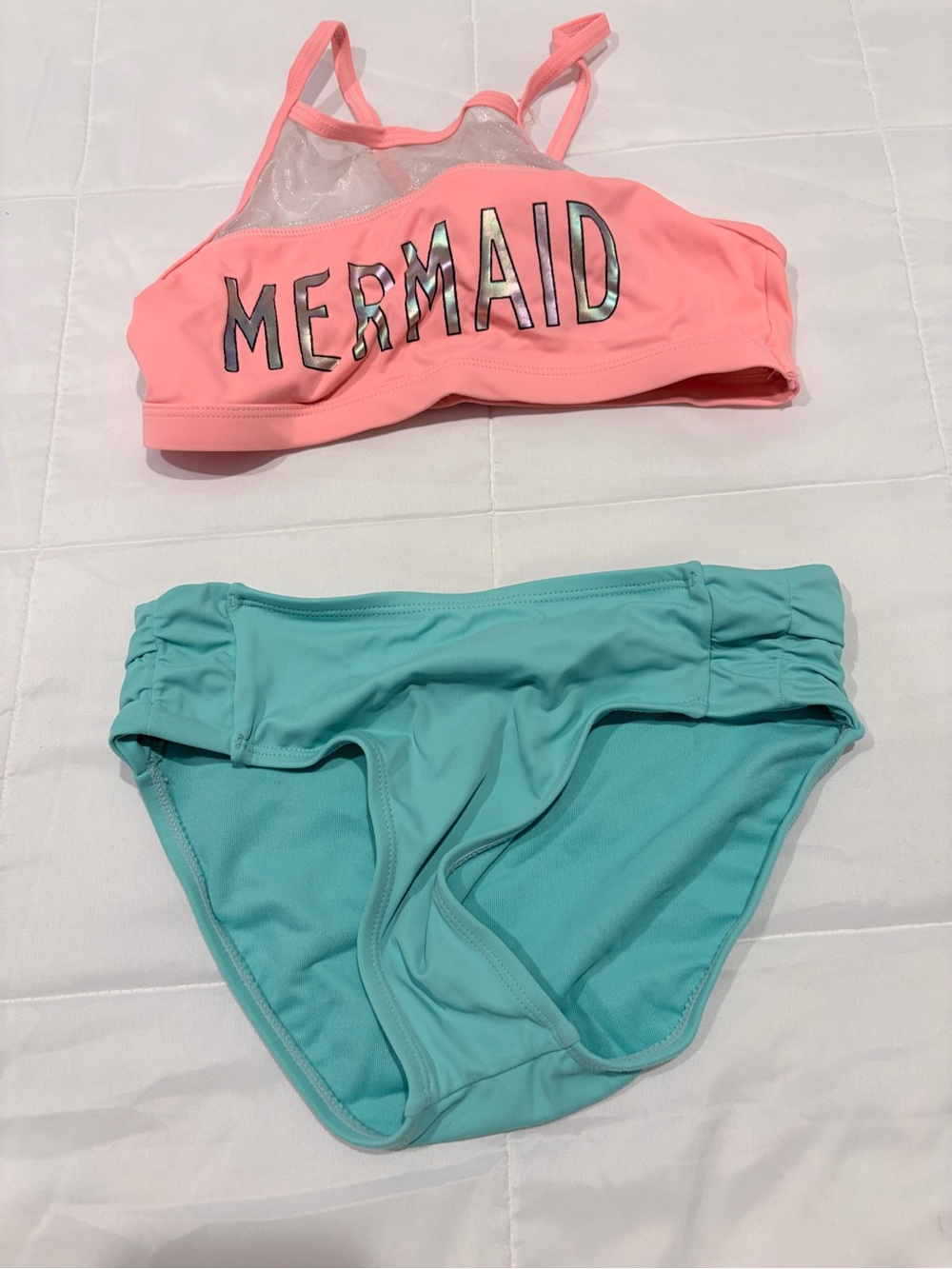 Justice Coral Pink & Aqua Two-Piece Mermaid Swim Set